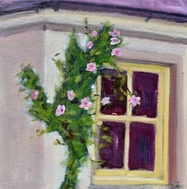painting of clematis at window