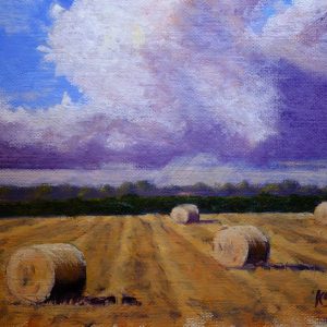 painting of haybales in field