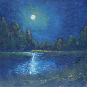paintin gof beaulieu pond at midnight