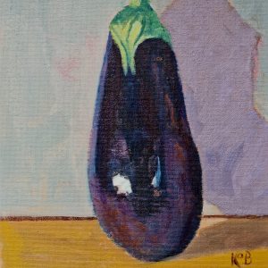 still life oil painting of an aubergine